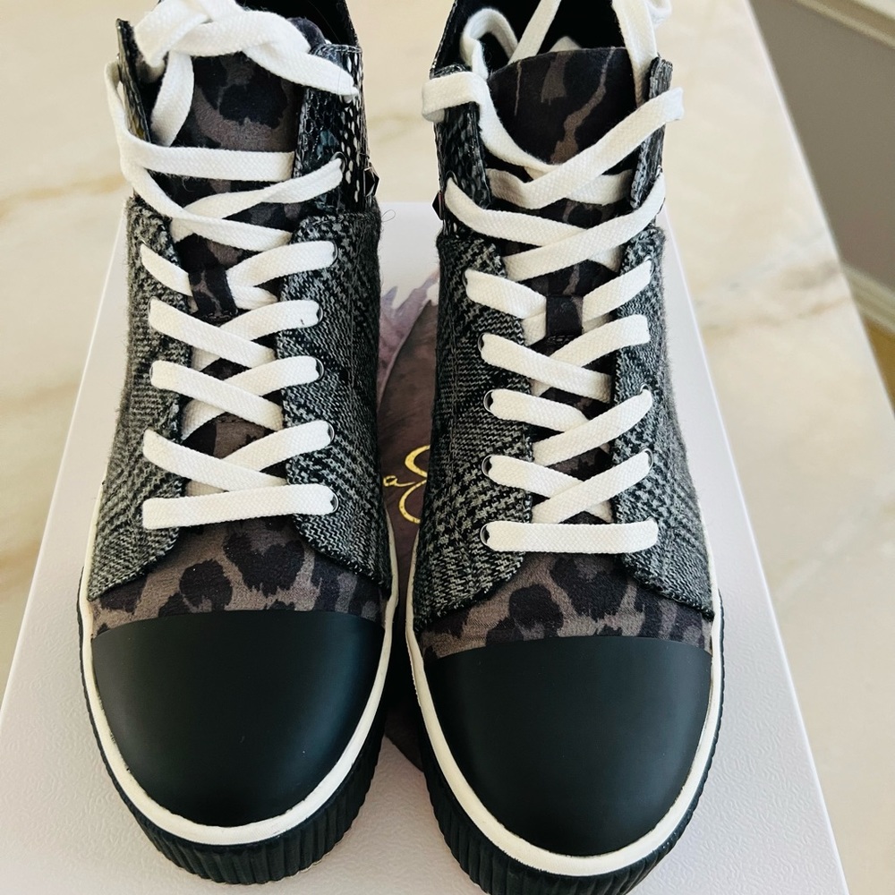 Jessica Simpson high top black and grey sneakers.